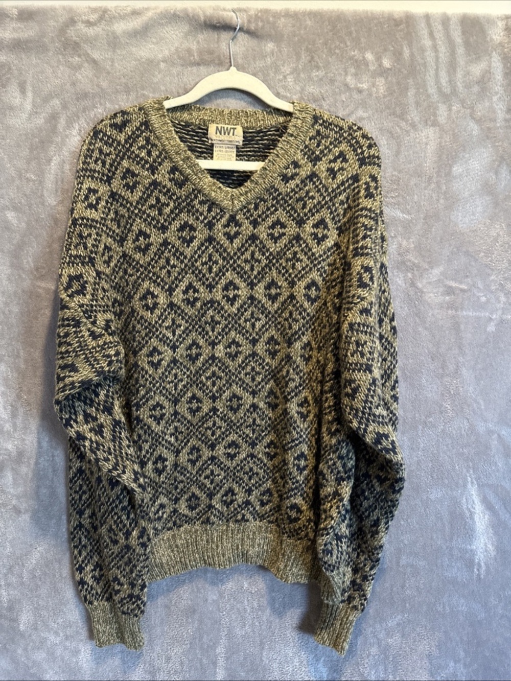 Vintage Northwest Territory Naturals Men’s Sweater | Chunky Knit V-Neck | XL